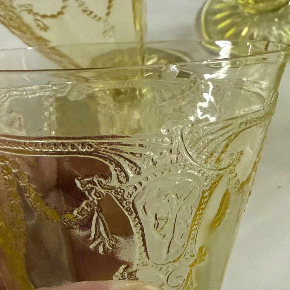 Vintage Yellow Depression Glass Cameo Ballerina Footed Tumblers Set of 5 4.5